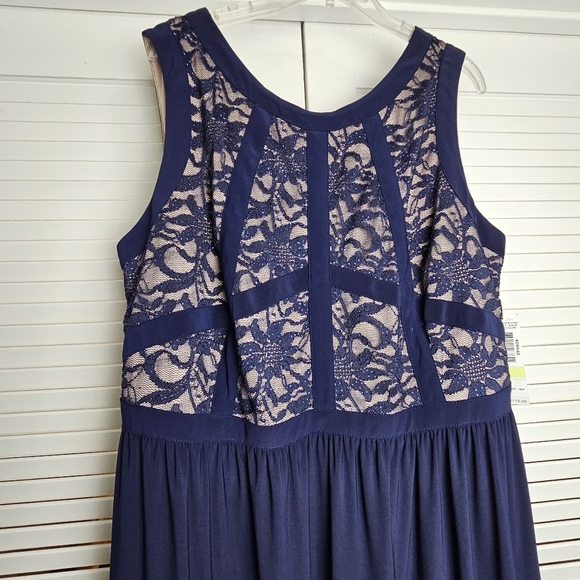 R&M Richards Women's Navy and Taupe Maxi Length Dress Gown Size 18W - Picture 3 of 11